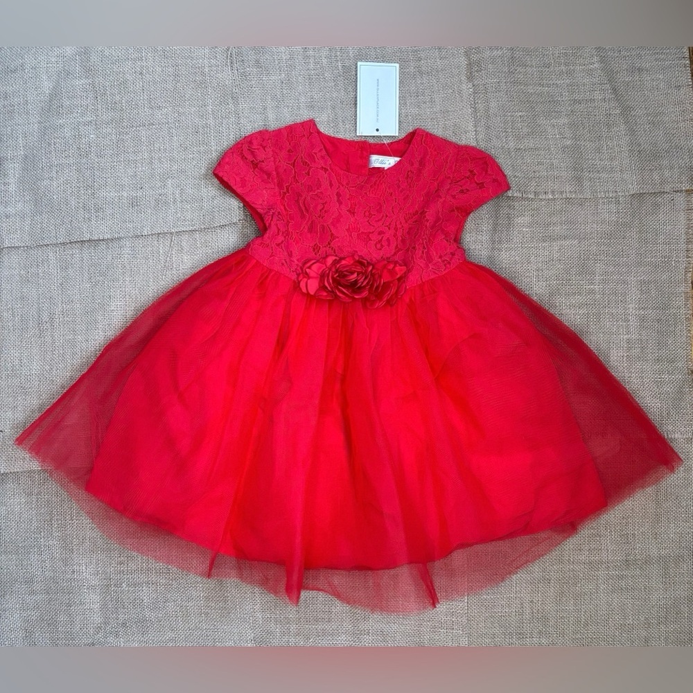 New Ollies Place Red Floral Lace Tulle Dress Size 2 Holiday Party Easter